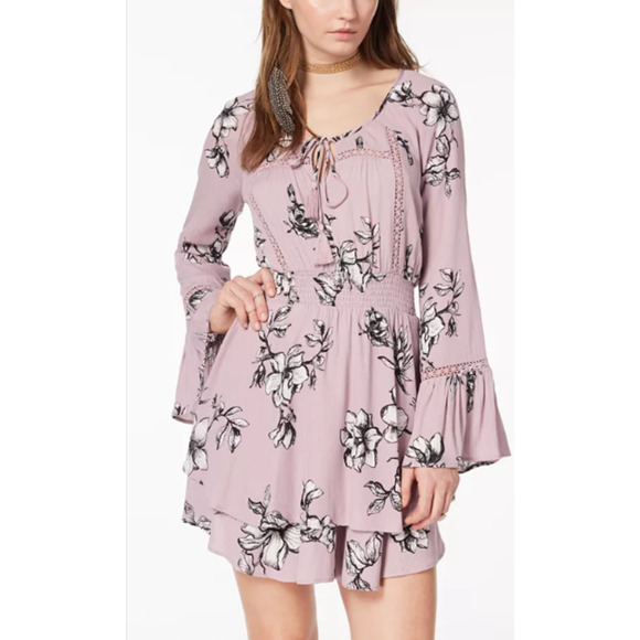 American Rag Juniors' Printed Crochet-Trimmed Peasant Dress Boho Purple - Picture 1 of 6